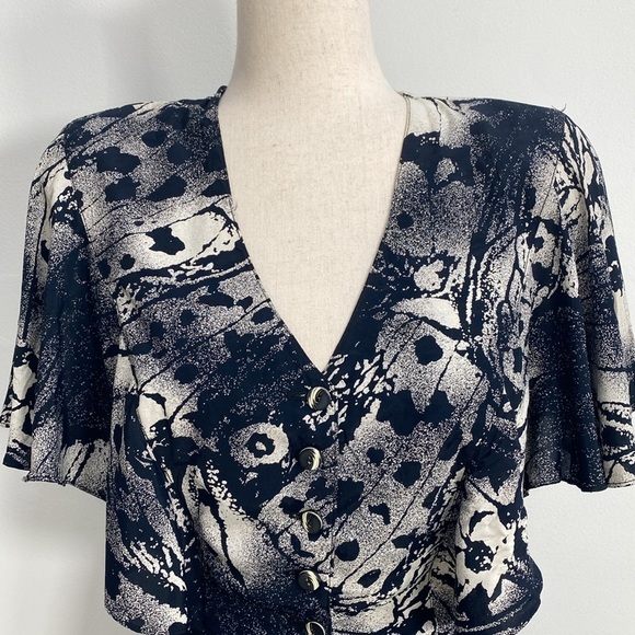 Vintage 80's Dress Flutter Sleeves Threes Company Style Women's 6 - Picture 5 of 14